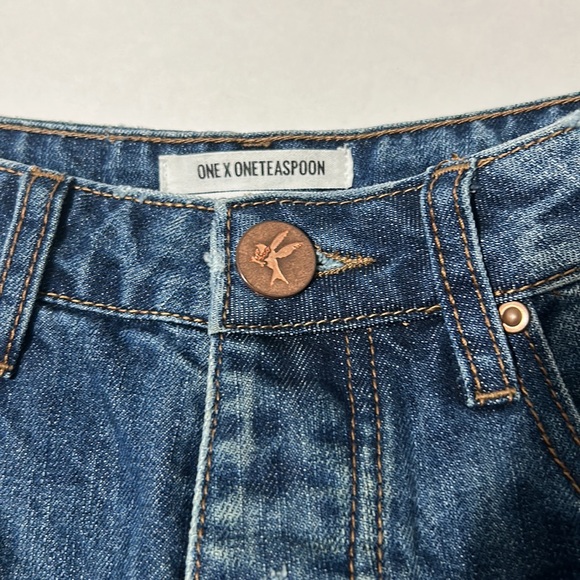 One Teaspoon High Waist Bandits Tuscany Dark Blue Wash Distressed Bleach Dye 25 - Picture 6 of 16